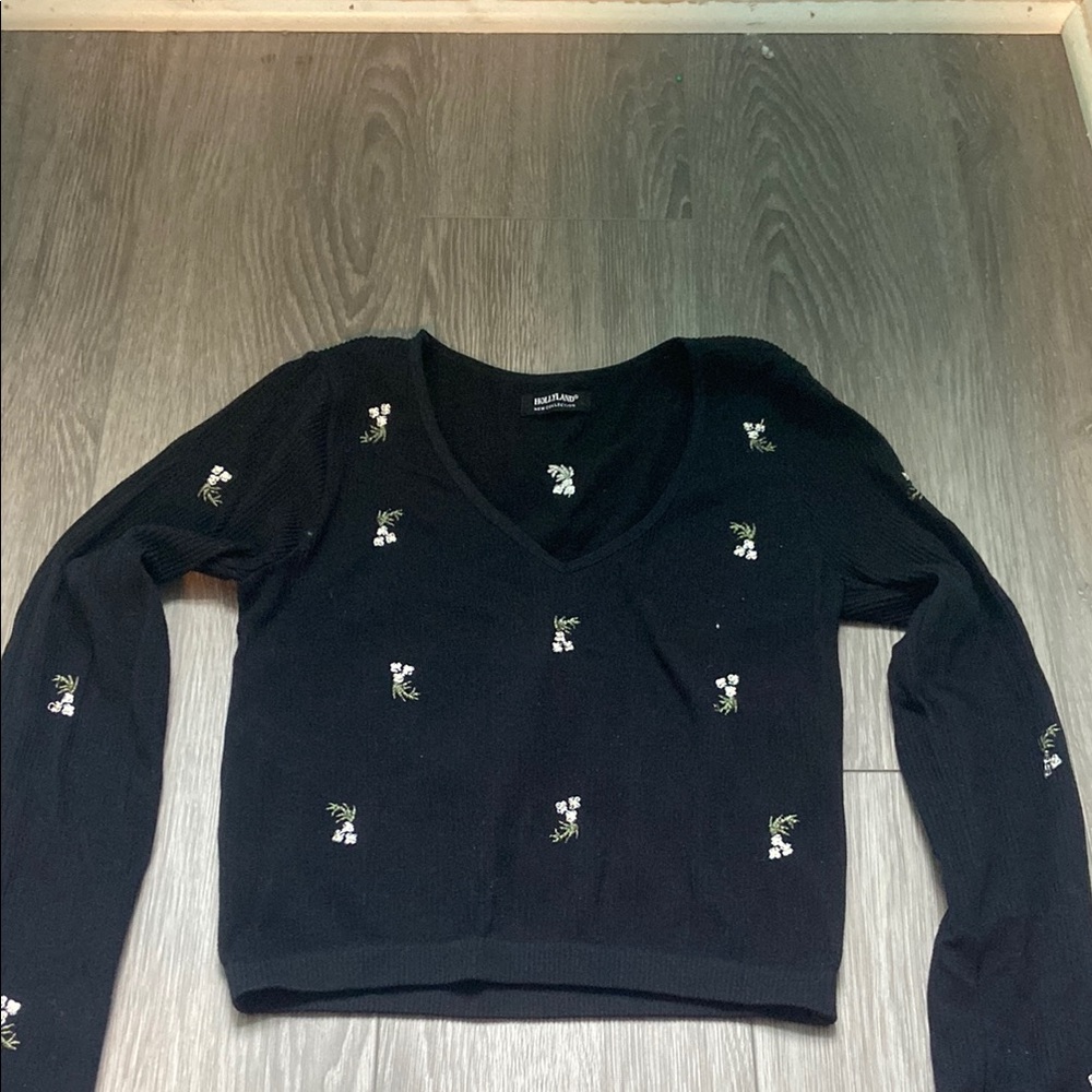 Black Floral Embroidered Sweater